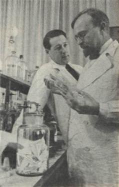 Alexander Oparin (right) at the laboratory, 1938